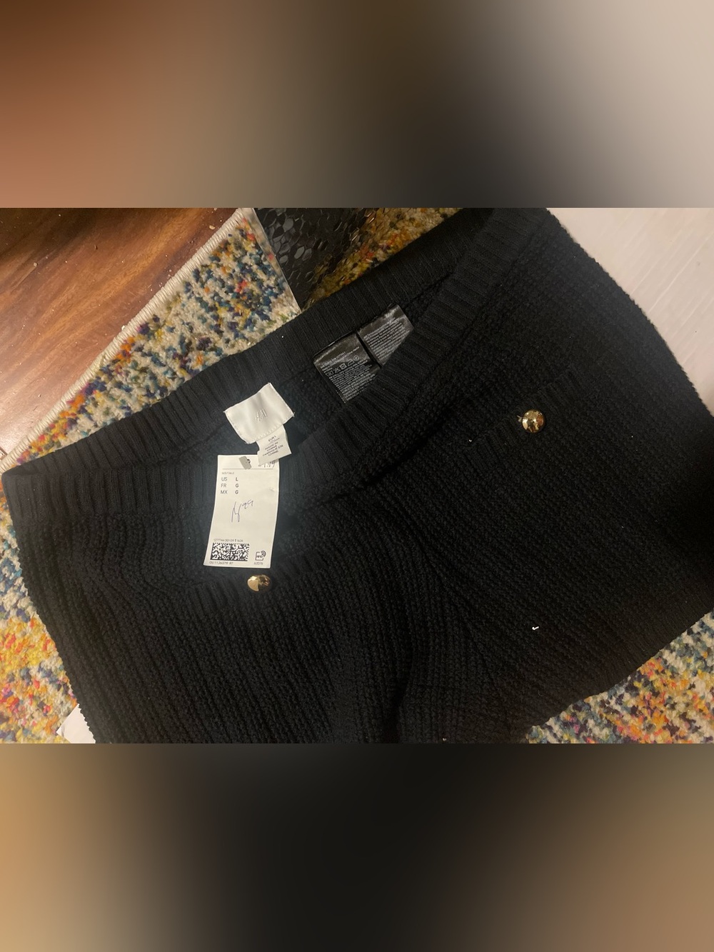 H&M Black Ribbed Knit Shorts with Gold Accent Buttons